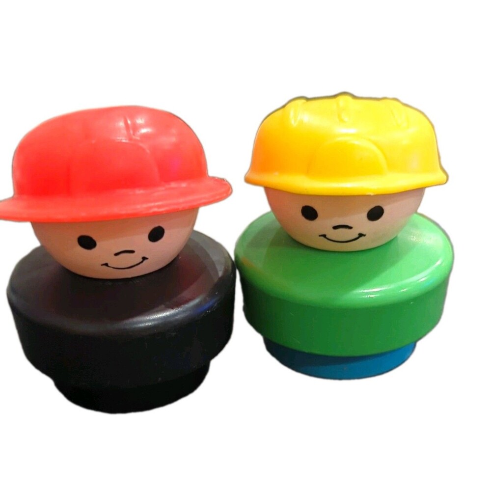Fisher-Price Little People Boy Figure Lot of 2 Red Hat & Yellow Hard Hat